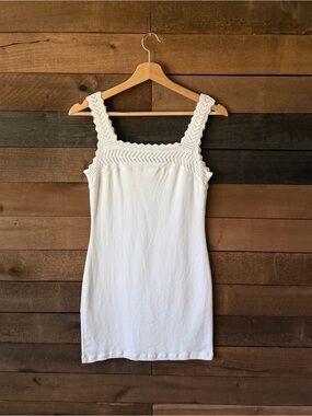 Vintage White Crochet Strap Mini Dress Fitted Summer